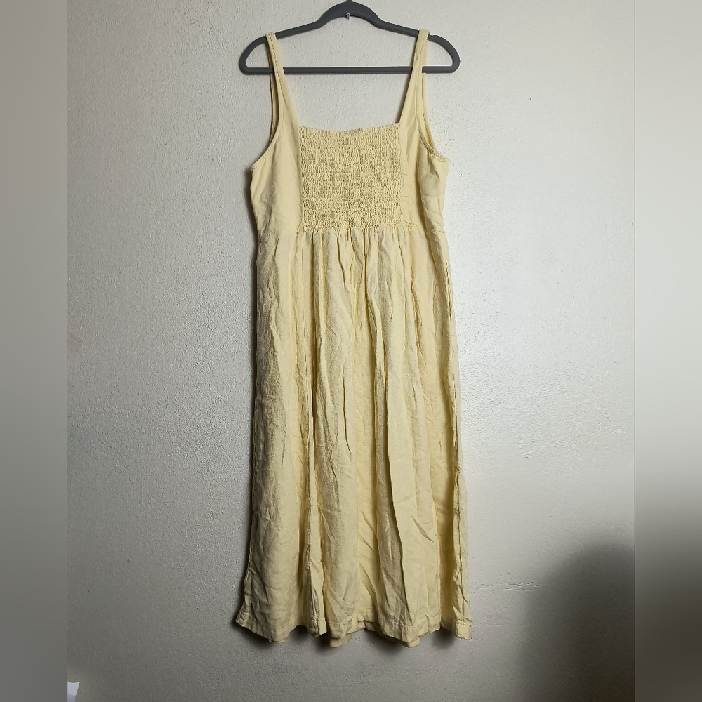Old Navy XL Tall Light Yellow Fit & Flare Midi Dress Linen Blend V-Neck - Picture 5 of 13
